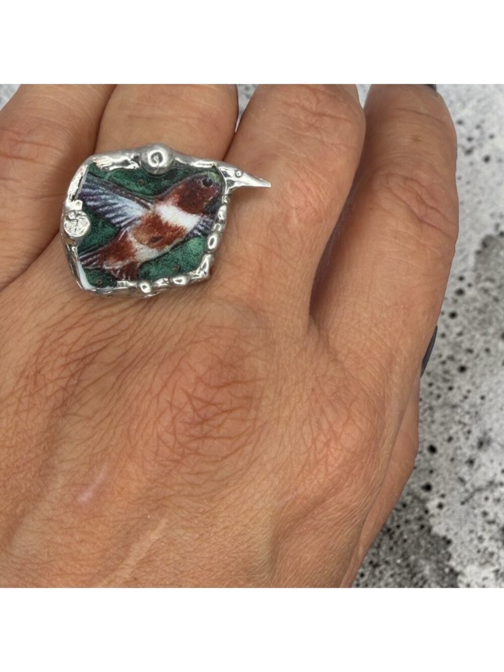 Lena Liu Hummingbird Broken China Ring - Silver Blend Boho Metalwork Size 8 | Al - Picture 4 of 15